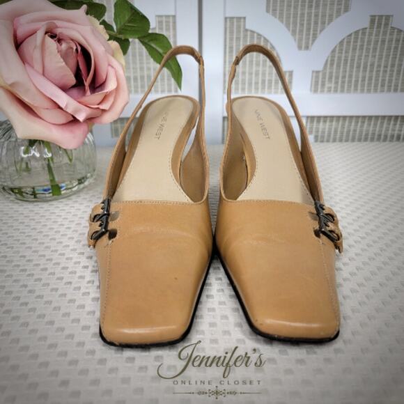 3/$25 Nine West Women's Indra Camel Buckle Detail Slingback Heels Size 7 - Picture 4 of 16